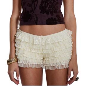 Amiblvowa Y2k Ruffle Bloomer Shorts for Women Frilly Lolita Bloomers Lace Trim Boy Shorts for Under Dresses Pj Micro Short