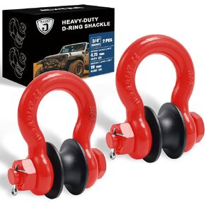 3/4" D Ring Shackles with Towing Pulley,Upgraded Snatch Block,7/8" Removable Screw Pin,WLL:4.75 ton(10471Lbs),Use with Leash,Winch,for Vehicle Recovery and Towing in Trucks,Jeeps,2Pack Black