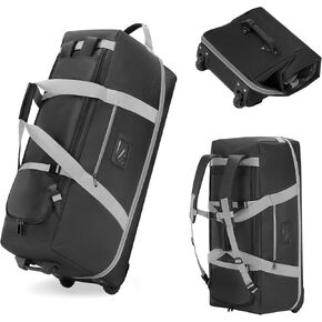 Travel Duffle Bag Expandable to 129L, 32in * 12.6in * 15in/18in, Rolling Duffle Bag with Wheels, Soft Bag Backpack with Hidden Straps, Camping, Hiking, Sport