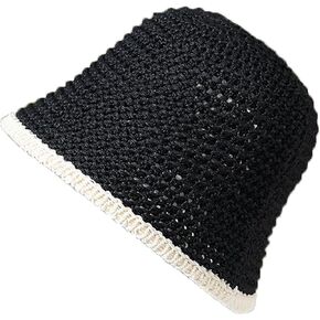 Summer Bucket Hat, Natural Straw Hollow Hat,Sun Protection and Vacation