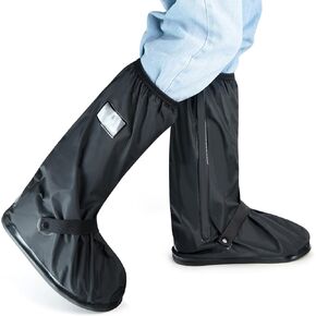 IwIeIaIrI Waterproof Rain Boot Shoe Cover Non-Slip Waterproof Boot Covers for Snow & Rain, Walking, Hiking & Motorcycle Gear Shoe Cover PVC Material with Safety Reflector Reusable & Foldable Black XL