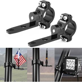 2PCS Whip Light Mount, 360° Rotating Adjustable UTV Whip Mount Aluminium Flag Light Mounting Bracket for 1.75"-2" Roll Bar Cage
