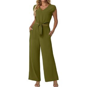 Lepunuo Women Summer 2 Piece Outfits Cap Sleeve V Neck Belted Crop Tops Casual Wide Leg Pants Matching Sets Travel Outfits in Kuwait