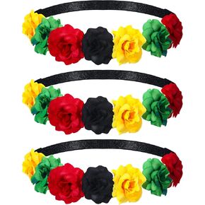 Zeyune 3 Pcs Juneteenth African Decorations Floral Flower Crowns Stretch Headband Rasta Hair Accessories For Freedom Day (Little Flower)