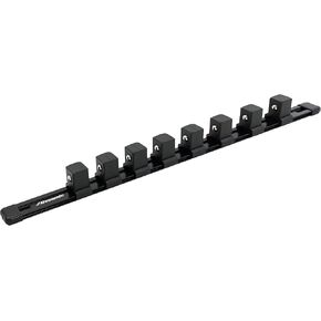 Aluminum Socket Organizer Rail, Customizable, Durable, Compatible with Most Chrome and Impact Sockets (3/4" Drive, Black, Includes 8 Socket Clips)