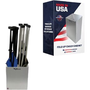 Pit Posse 494 Fold Up Chair Holder Garage Trailer Storage Organizer - Made in USA - Trough Style - Wall Mounted Aluminum Folding Chair Cabinet Hanger (Silver)
