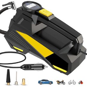 Portable Tire Inflator Air Compressor, 150PSI 12V DC Auto Pump with LED Digital Pressure Gauge & Emergency Light for Car Tires, Motorcycles, Bikes, Balls