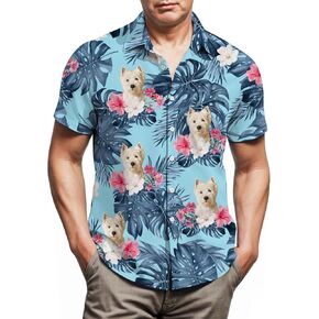 Westie Hawaiian Shirts for Men,Button Down Beach Casual Shirtss