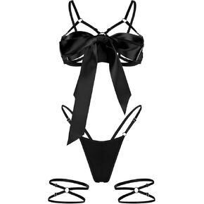 Women Sexy Lingerie Set Satin Bow Tie Lingerie Unwrap Me Present Lingeries for Christmas Valentines