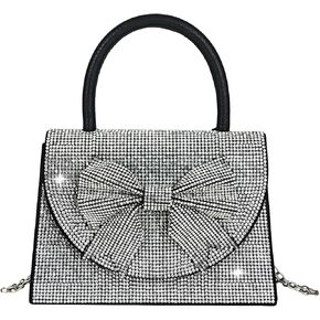 Women's Rhinestone Evening Bag Glitter Clutch Purses Crystal Pearl Party Handbags with Chain