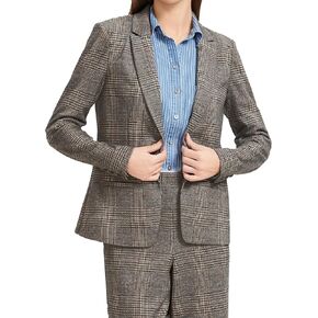 Elegant Checkered Lapel Office Blazer for Women - Business Formal & Professional Workwear