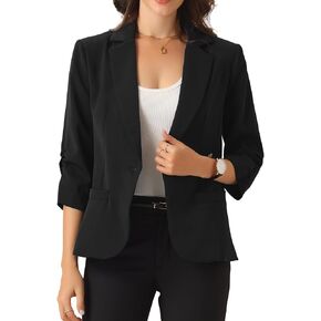 Allegra K Blazers for Women's Open Front Casual Outfits Work Office Suit Jackets Ruched 3/4 Sleeve Blazer