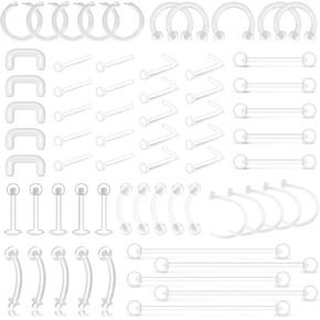 D.Bella Clear Cartilage Earring Retainer 16G 14G Piercing Retainers 24Pcs Flexible Acrylic Helix Hoop Bioflex Nose Lip Stud Eyebrow Tragus Septum Horseshoe Rings Body Jewelry in Saudi Arabia