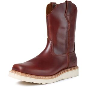 SUREWAY Western Boots - Men’s Square Toe Work Boot,Pull On Leather Wellington Boots,Durable Classic Slip Resistant Soft Toe Cowboy Boot