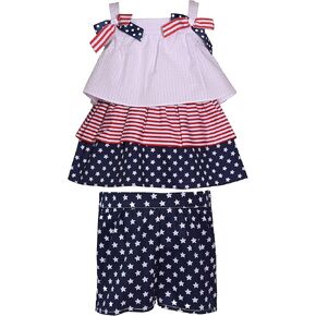Bonnie Jean Americana Girls Short Set - 2-Piece American Flag Outfit for Toddlers & Kids - 4th of July Outfit for Girls