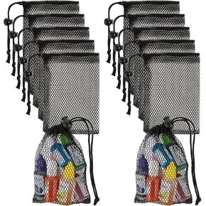 12 Pcs Small Mesh Bags Black Nylon Drawstring Bags with Cord Lock Closure Delicates Portable Travel Stuff Storage Bag for Gym Pool Toys Travel Cosmetics Washing Machine Bag
