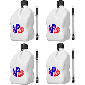 VP Racing Fuels 5.5 Gallon Motorsport Utility Container with 14 Inch Standard Hose Close Trimmed Cap and Neck for Tight Seal, White (4 Pack)