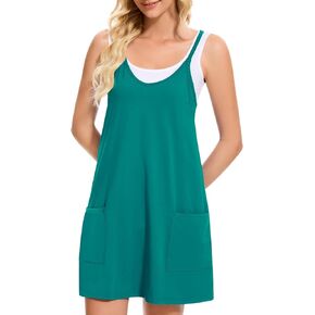 Women Tennis Workout Romper Mini Dress Summer Sleeveless Spaghetti Strap Athletic Sports Dress with Shorts