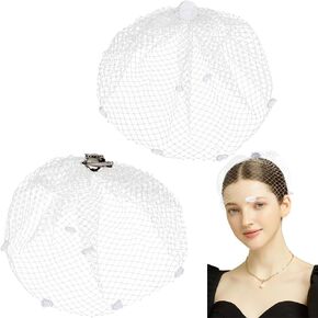 GORGECRAFT 2Pcs Vintage Fascinator Hats Mesh Veil Bridal Wedding Tea Party Flapper Veil Lace Headdress Headpiece Hair Accessories for Halloween Cosplay Cocktail Bride Women 20s 50s Costume White