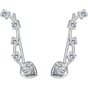 EleQueen 925 Sterling Silver Hook Cuff Earrings Full Cubic Zirconia for Valentine's Day/Mother's Day/Christmas, Jewelry Gift for Wife/Mom