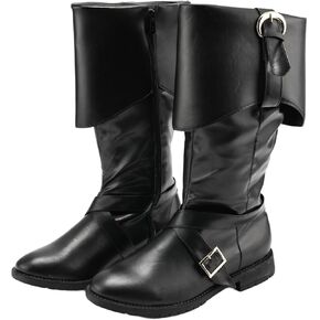 Mens Renaissance Pirate Viking Boots Steampunk Vintage Stage Button Boot for Halloween