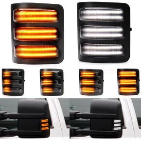 LED Switchback Side Mirror Marker Turn Signal Lights for 2008-2016 Ford F250 F350 F450 F550 Super Duty Smoked Lens Sequential Amber and White Day Running Light Replacement