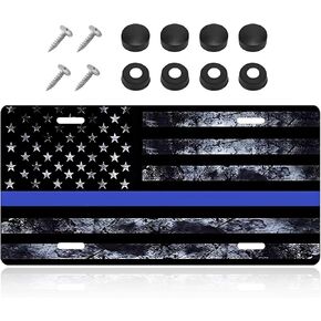 Vintage American Flag License Plate, Personalized Novelty USA Flag Car Front License Plate Cover with 4 Screws, Stainless Aluminum Metal American License Tag for Decor (Black & Red)
