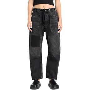 Kedera Womens Baggy Barrel Horseshoe Jeans Wide Leg Patchwork Low Rise Drawstring Denim Pants with Pockets