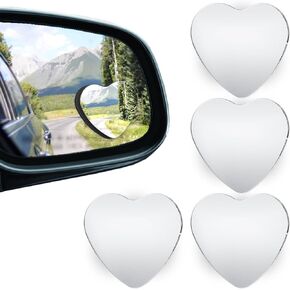 4PCS Cars Heart Shaped Blind Spot Mirrors, Adjustable Car Side Mirror Wide Angle Convex Rearview Mirror Universal Enhanced Safety Cute Frameless Stick-On Car Accessories for Cars Suvs Trucks