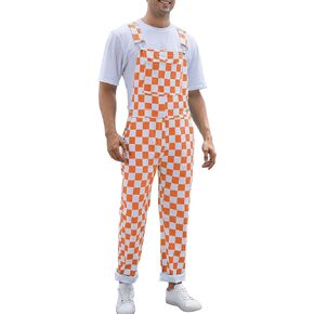 Checkered Pants Mens Overalls Bib Coveralls Cute Stretch Jeans Jumpsuit