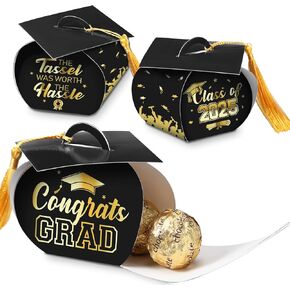 Lasnten 24 Pcs Graduation Gift Boxes Blue Gold Graduation Cap Candy Box Class of 2025 Congrats Grad Treat Box Grad Centerpieces Party Favor for Tables Decoration
