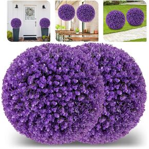 Goplus 17.5 Inch Topiary Balls Artificial Outdoor Set of 2, Faux Pink Eucalyptus Decorative Balls, Fake Plant Sphere, Round Artificial Plant Balls for Front Door, Porch, Backyard, Home Décor