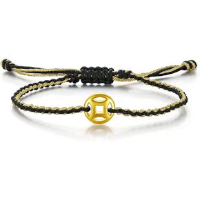 String Bracelet Solid Gold Charm Bracelets Black Lucky Coins Gold Jewelry Cool Bracelets Unisex for Women Men Adults Girlfriend Friendship Couple Bracelet Pure Gold Not Gold Plated in Kuwait