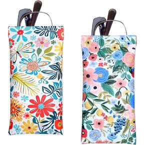 2 Pack Glasses Eyeglass Sunglasses Case Pouch Portable Squeeze Soft Leather Sunglasses Pouch Large Glass Case Holder Spring Storage Glasses Holder for Unisex Women Girls