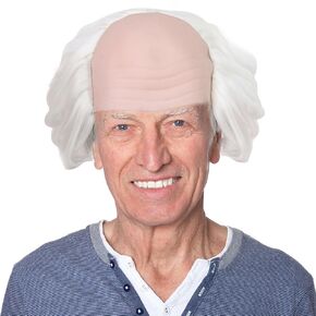 ANOGOL Hair Cap + Grey Old Man Wig Bald Wig with Hair On Sides Balding Wig Bald wig for Adults 100 Days of School Costume Grey Scientist Wig Short Synthetic Wig for Cosplay Costume Halloween Party