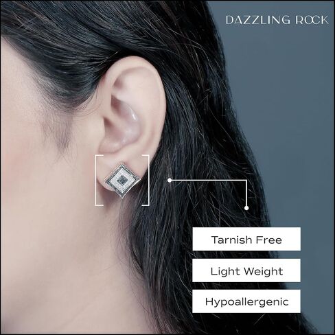 Dazzlingrock Collection 0.06 Carat (ctw) Round Black and White Diamond Micro Kite Shape 1 Pc Men's & Women's (Unisex) Screwback Stud Earring in 925 Sterling Silver in Saudi Arabia
