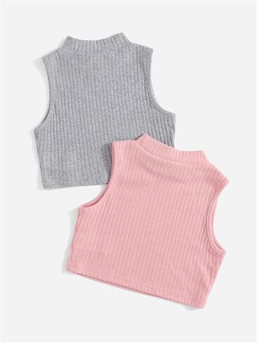 Milumia Girl's 2 Pack Crop Tank Tops Mock Neck Disteless Fluged Rebted Tops Short in Saudi Arabia