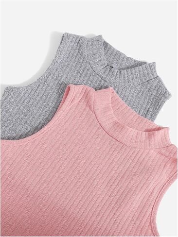 Milumia Girl's 2 Pack Crop Tank Tops Mock Neck Disteless Fluged Rebted Tops Short in Saudi Arabia