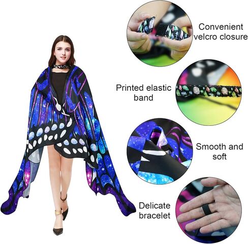 Halloween Costumes for Women Adult Butterfly Costumes Wing Cape Shawl 3Pcs with Lace Mask and Black Velvet Antenna Headband in Saudi Arabia