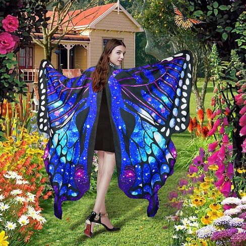 Halloween Costumes for Women Adult Butterfly Costumes Wing Cape Shawl 3Pcs with Lace Mask and Black Velvet Antenna Headband in Saudi Arabia