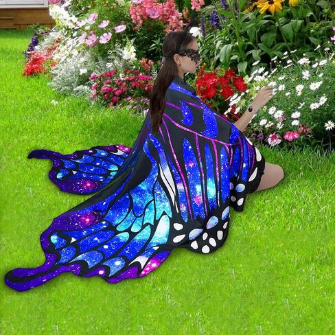 Halloween Costumes for Women Adult Butterfly Costumes Wing Cape Shawl 3Pcs with Lace Mask and Black Velvet Antenna Headband in Saudi Arabia