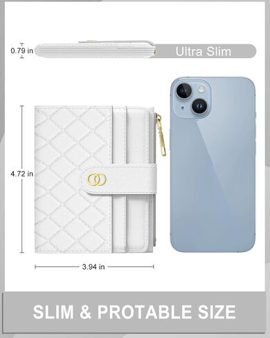 Womens Wallet, RFID Small Slim Wallets for Women, Compact Credit Card Holder, Cute Leather Bifold Ladies Purse with Zipper Coin Pocket and ID Window, White in Saudi Arabia