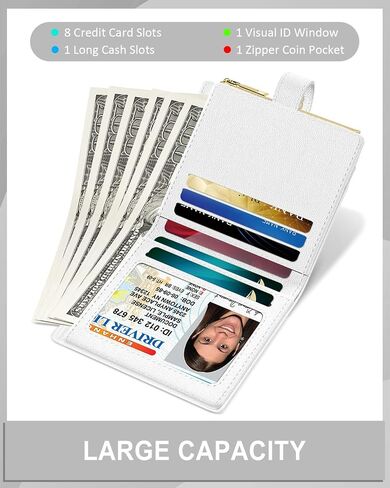Womens Wallet, RFID Small Slim Wallets for Women, Compact Credit Card Holder, Cute Leather Bifold Ladies Purse with Zipper Coin Pocket and ID Window, White in Saudi Arabia