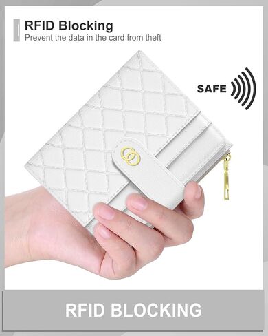 Womens Wallet, RFID Small Slim Wallets for Women, Compact Credit Card Holder, Cute Leather Bifold Ladies Purse with Zipper Coin Pocket and ID Window, White in Saudi Arabia