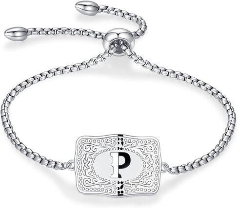 Belt Buckle Initial Bracelet for Women, 18K Gold/Silver Plated Belt Buckle Initial A-Z Bracelet, Unique Western Style Jewelry Gifts for Women Men in Kuwait