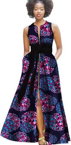 BAZINRICHE African Sexy Party Dresses for Women Elegant Dashiki Dress Sleeveless Long Dress in Kuwait