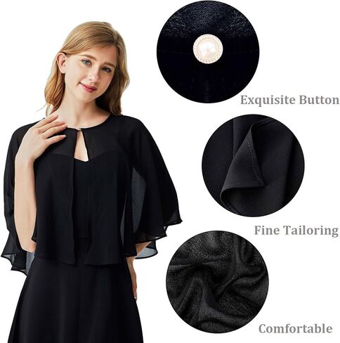 شالات ciormis chiffon capelet للسيدات واللفائف لفساتين السهرة ، والزفاف الرسمي لباس شال تستر فوق in Kuwait