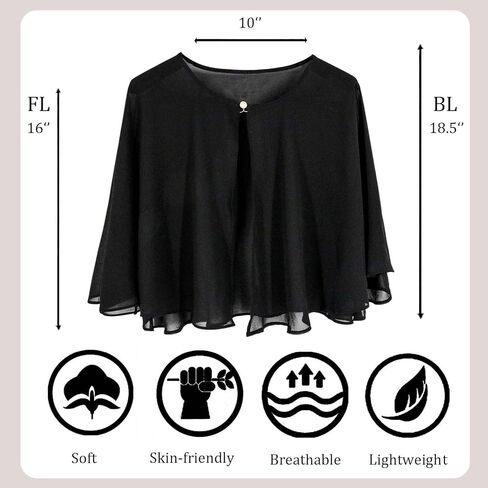 شالات ciormis chiffon capelet للسيدات واللفائف لفساتين السهرة ، والزفاف الرسمي لباس شال تستر فوق in Kuwait