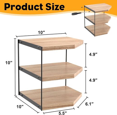 3-Tier Wood Counter Corner Shelf Organizer-Plate Organizer for Cabinet Countertop Storage - Vanity Counter Corner Shelf, Skincare | Plates | Cups | Bowls (Wood+Black) in Saudi Arabia