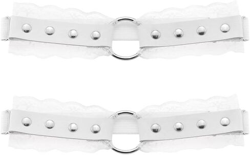 FM FM42 Multicolor PU Simulated Leather Silvert-tone Rivets O Ring Lace Adjustable Leg Ring Elastic Garter, Pack of 2 PCs in Saudi Arabia